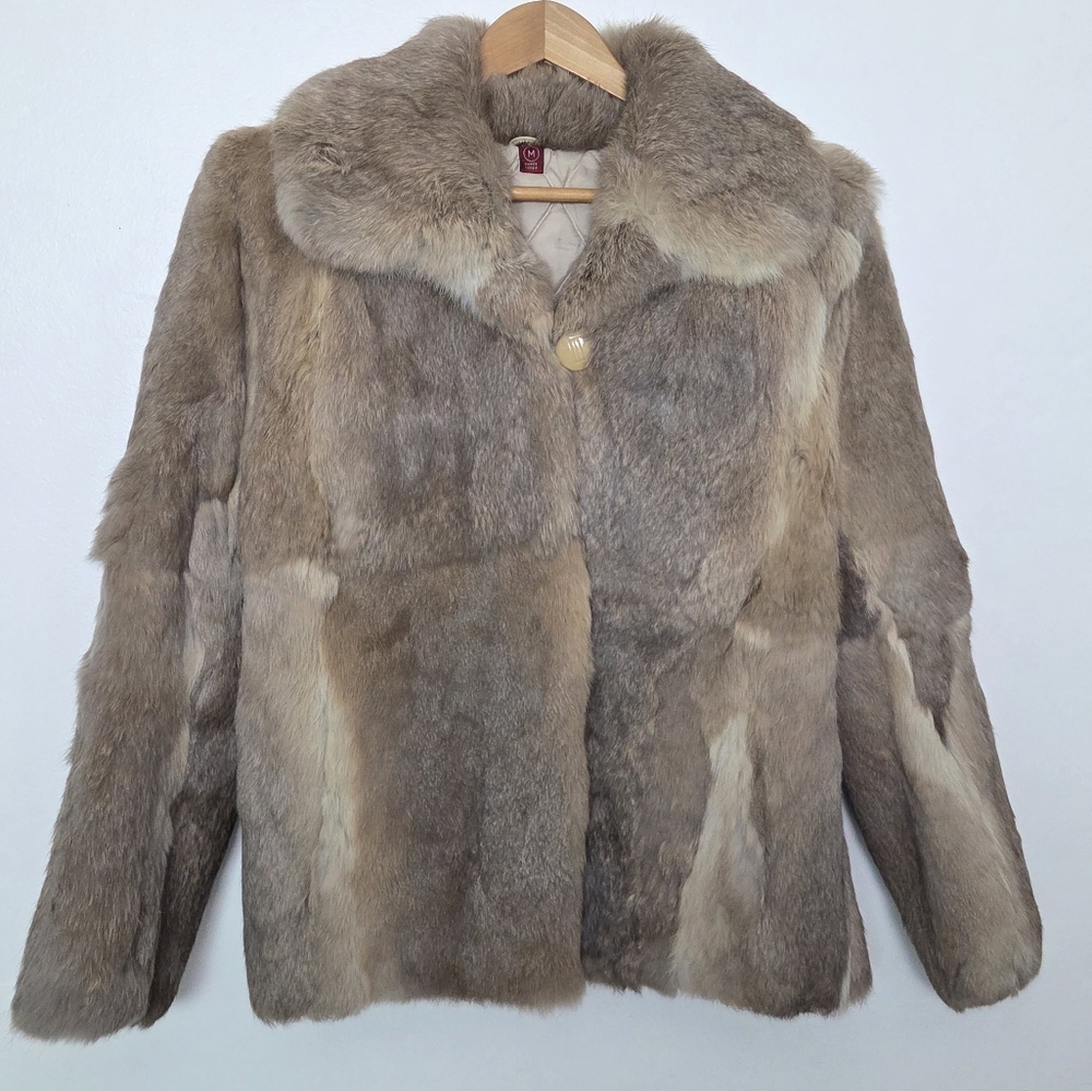 Vintage Opera Genuine Fur Coat – Taupe/Brown Quilted Satin Lining Size Medium